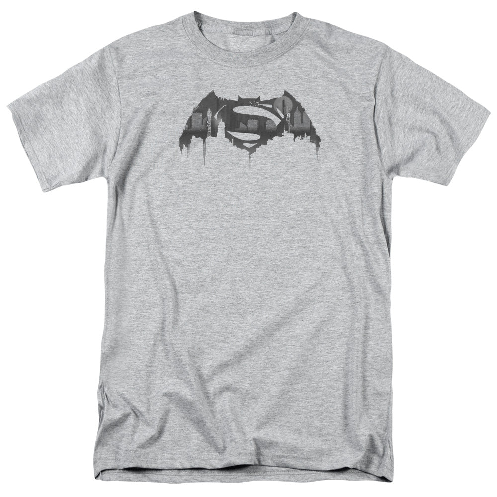 Batman V Superman Cityscape Logo Mens T Shirt Athletic Heather