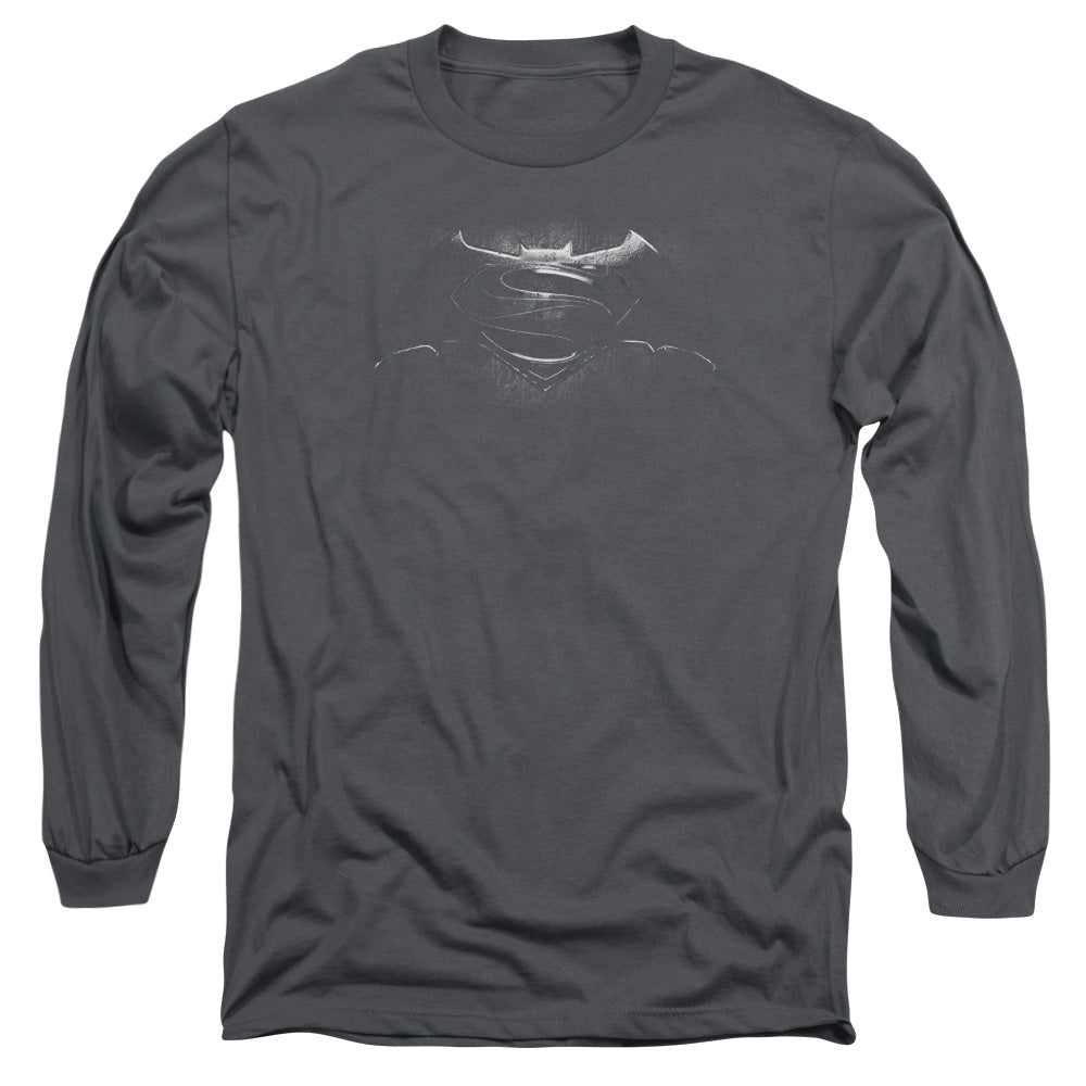 Batman V Superman Bw Logo Mens Long Sleeve Shirt Charcoal