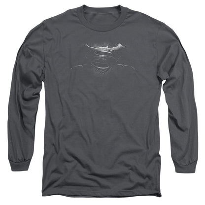 Batman V Superman Bw Logo Mens Long Sleeve Shirt Charcoal