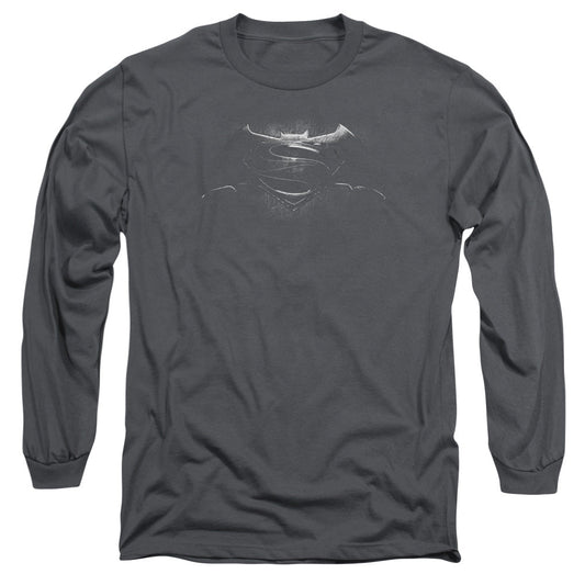 Batman V Superman Bw Logo Mens Long Sleeve Shirt Charcoal