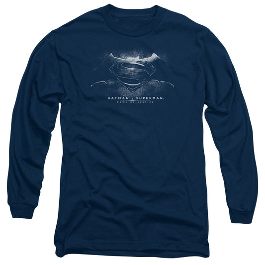 Batman V Superman Bw Logo Mens Long Sleeve Shirt Navy