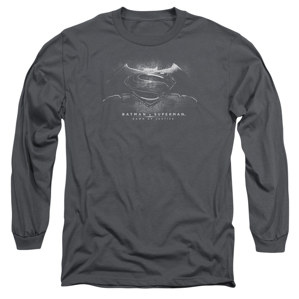 Batman V Superman Bw Logo Mens Long Sleeve Shirt Charcoal