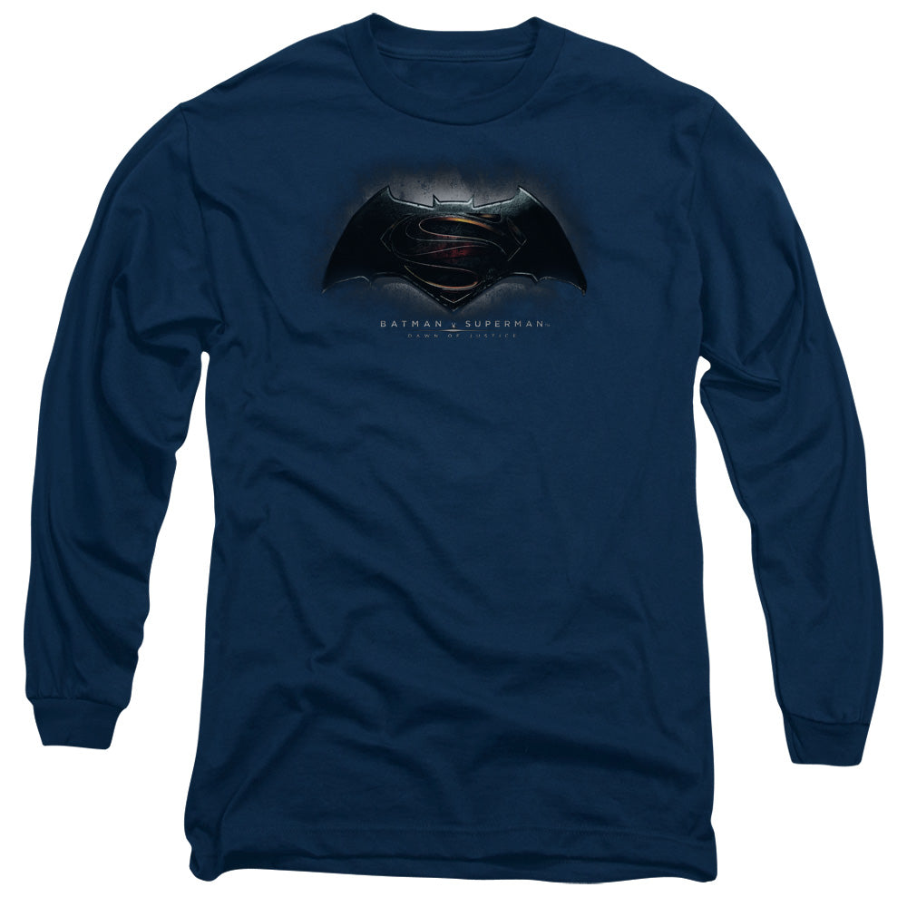 Batman V Superman Logo Mens Long Sleeve Shirt Navy