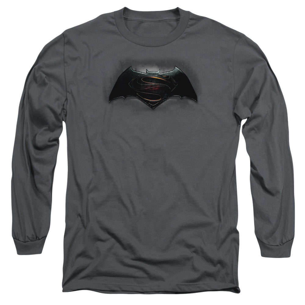 Batman V Superman Logo Mens Long Sleeve Shirt Charcoal