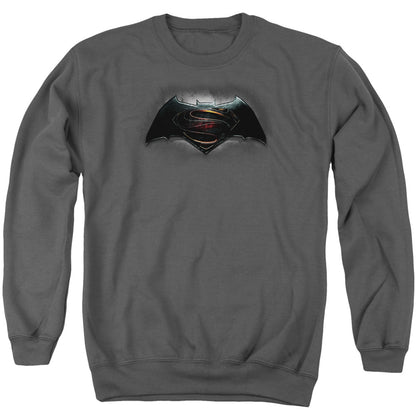 Batman V Superman Logo Mens Crewneck Sweatshirt Charcoal Officially Licensed