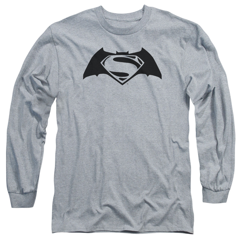 Batman V Superman Simple Logo Mens Long Sleeve Shirt Athletic Heather