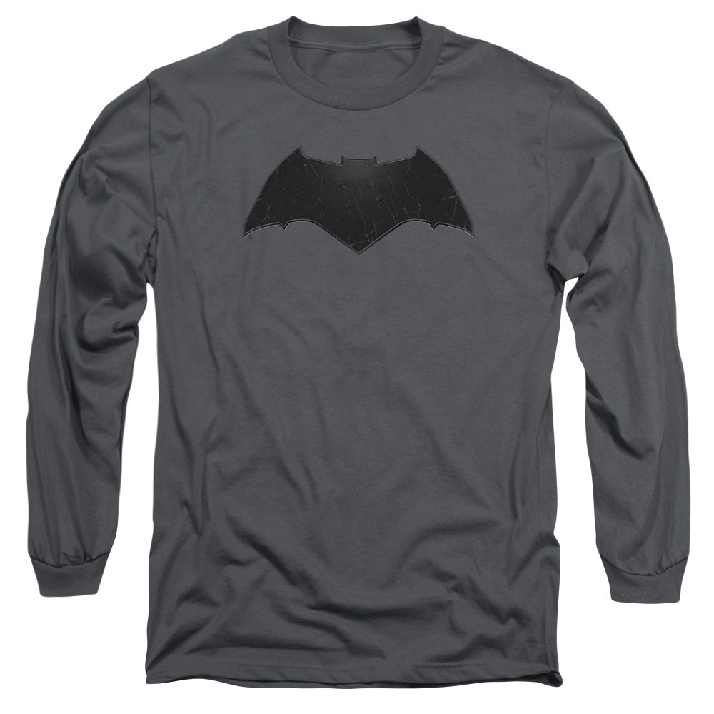 Batman V Superman Beveled Bat Logo Mens Long Sleeve Shirt Charcoal