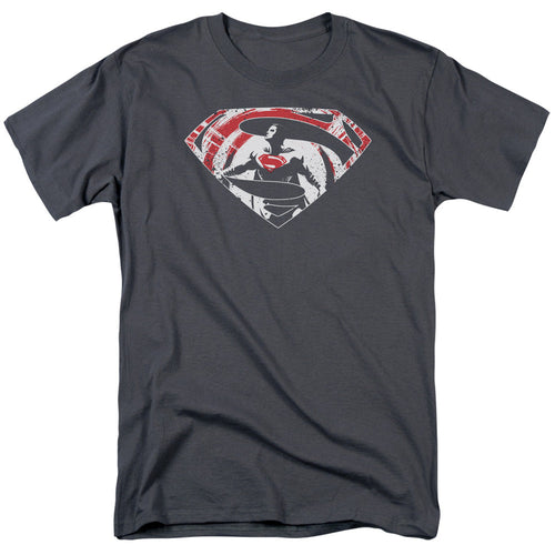 Batman V Superman Super Splatter Logo Mens T Shirt Charcoal
