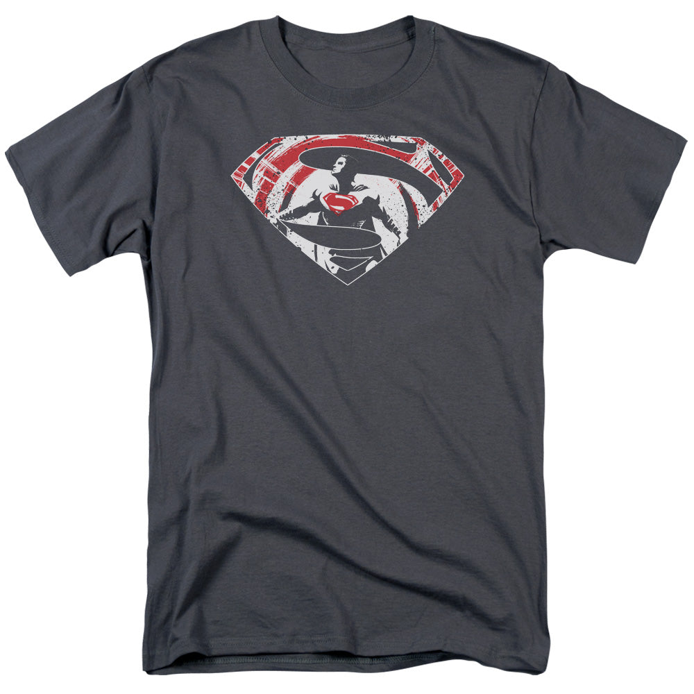 Batman V Superman Super Splatter Logo Mens T Shirt Charcoal