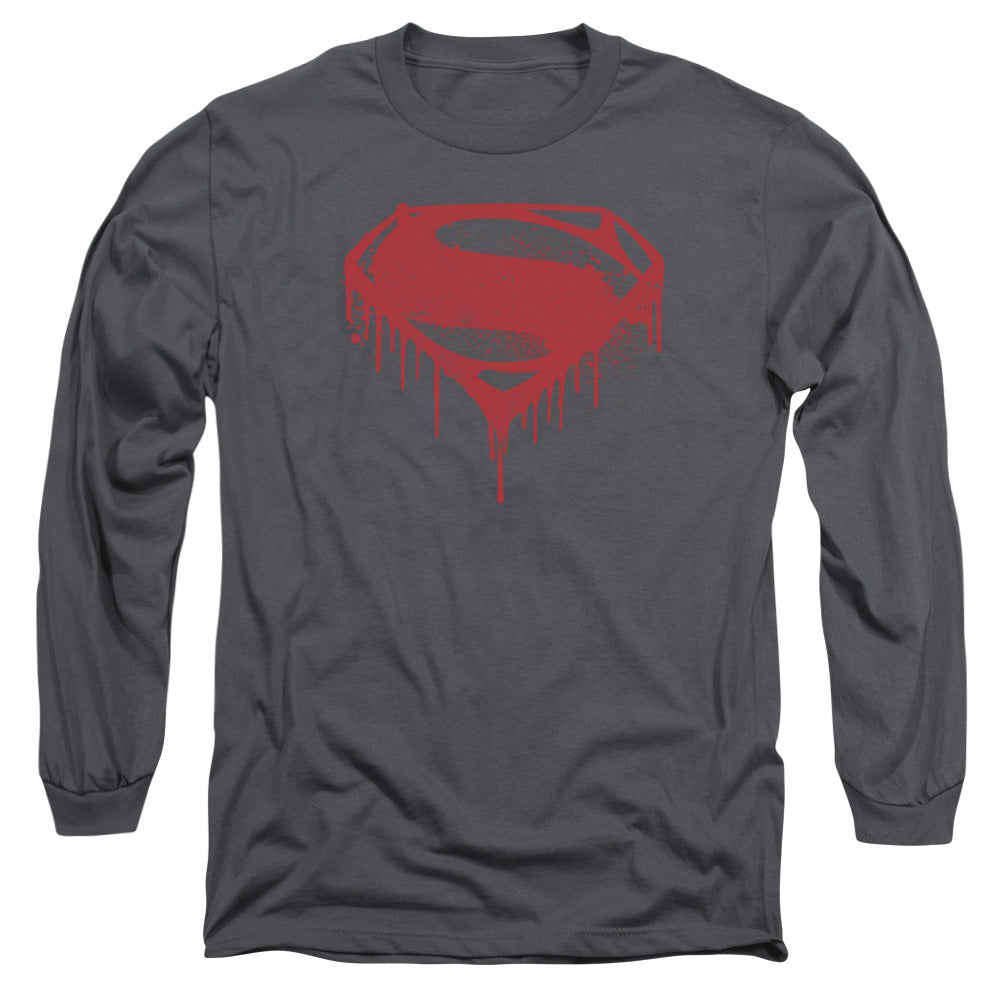 Batman V Superman Splattered Mens Long Sleeve Shirt Charcoal