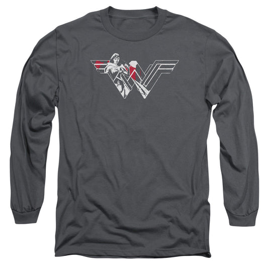 Batman V Superman Wonder Splatter Logo Mens Long Sleeve Shirt Charcoal