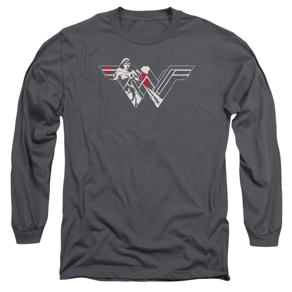 Batman V Superman Wonder Splatter Logo Mens Long Sleeve Shirt Charcoal