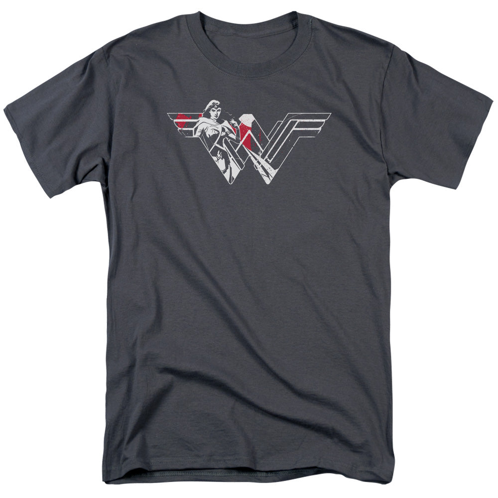 Batman V Superman Wonder Splatter Logo Mens T Shirt Charcoal