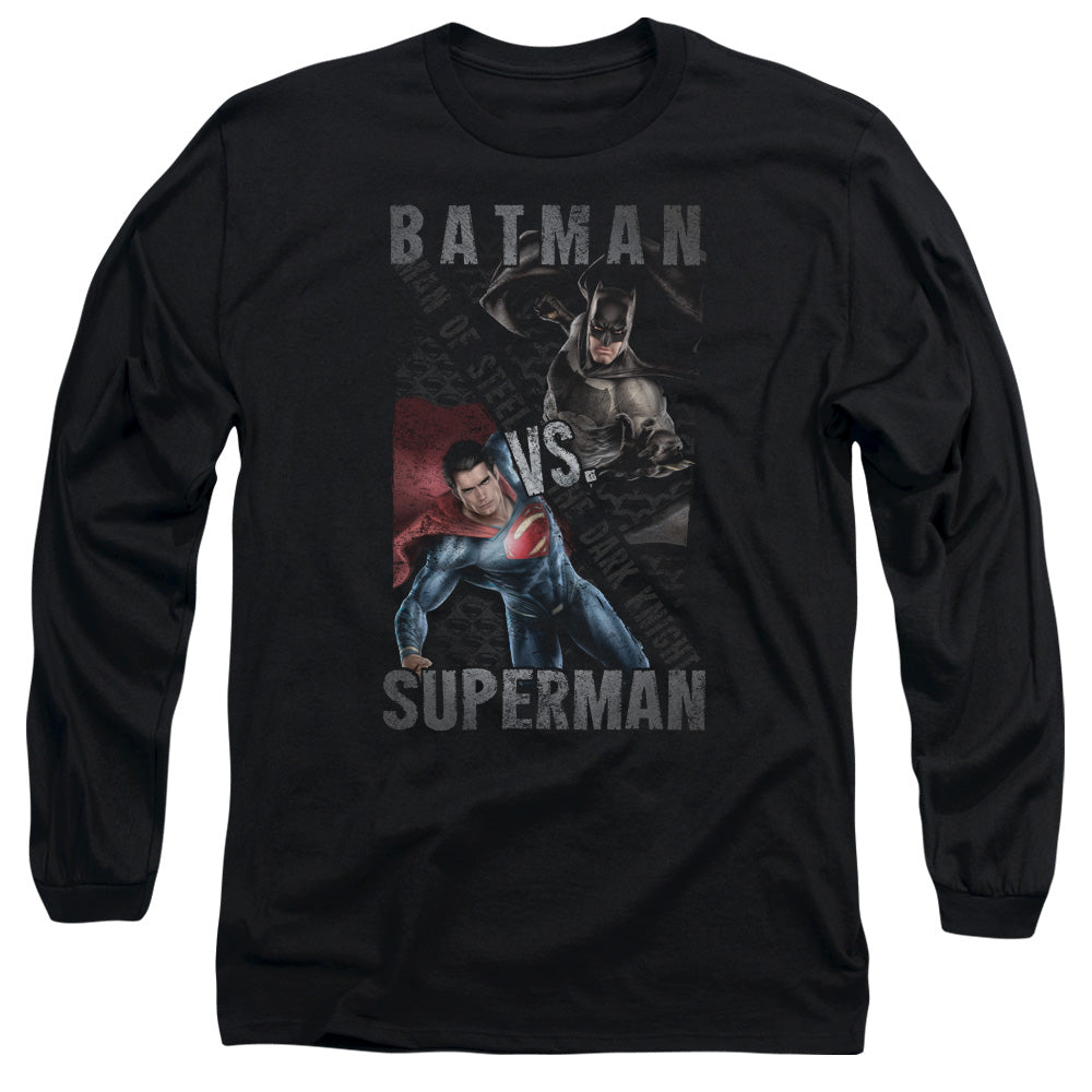 Batman Vs Superman Hero Split Mens Long Sleeve Shirt Black