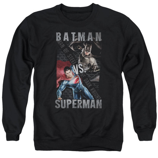 Batman Vs Superman Hero Split Mens Crewneck Sweatshirt Black Officially Licensed