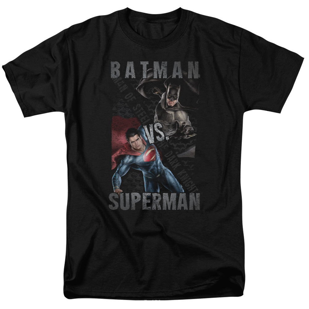 Batman Vs Superman Hero Split Mens T Shirt Black