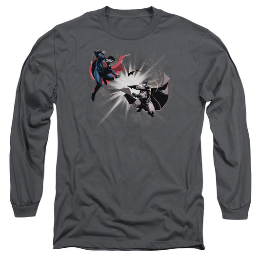 Batman V Superman Fight Burst Mens Long Sleeve Shirt Charcoal