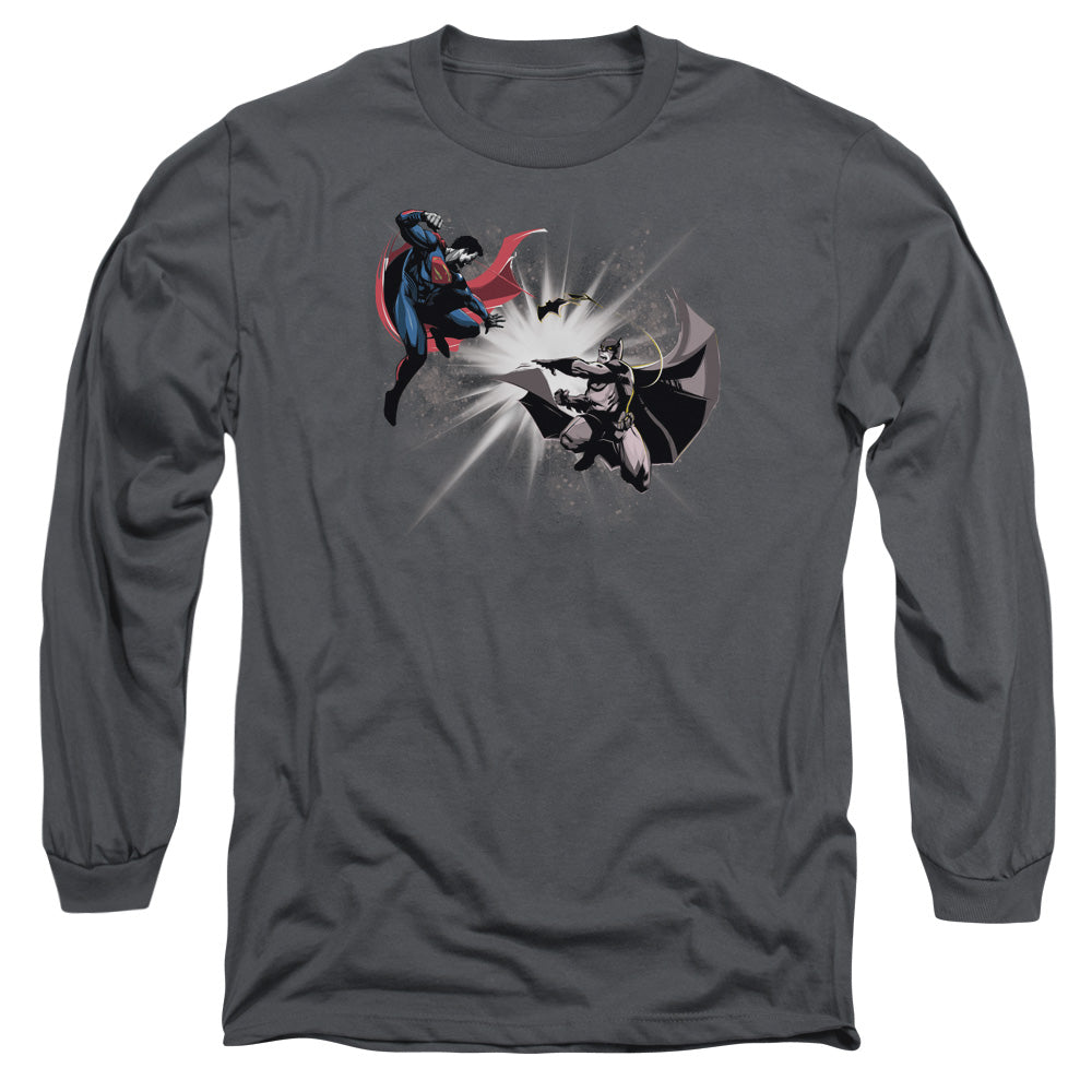 Batman V Superman Fight Burst Mens Long Sleeve Shirt Charcoal