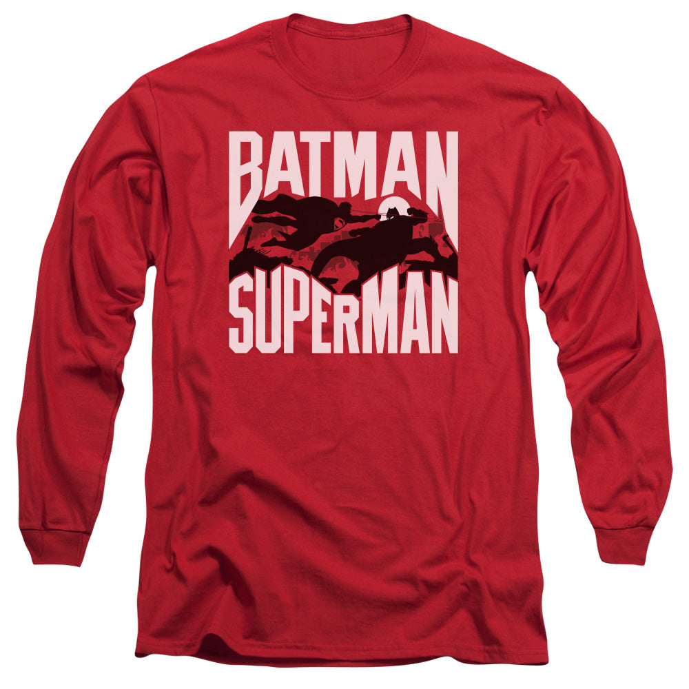 Batman Vs Superman Silhouette Fight Mens Long Sleeve Shirt Red