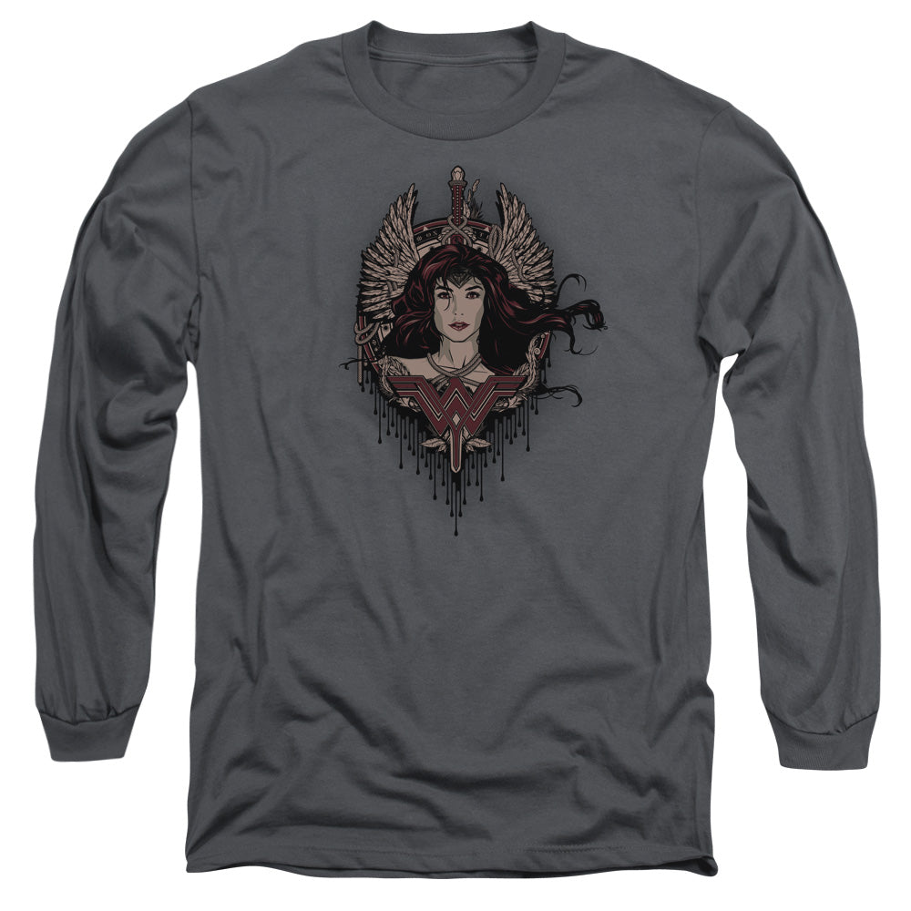 Batman V Superman Winged Goddess Mens Long Sleeve Shirt Charcoal