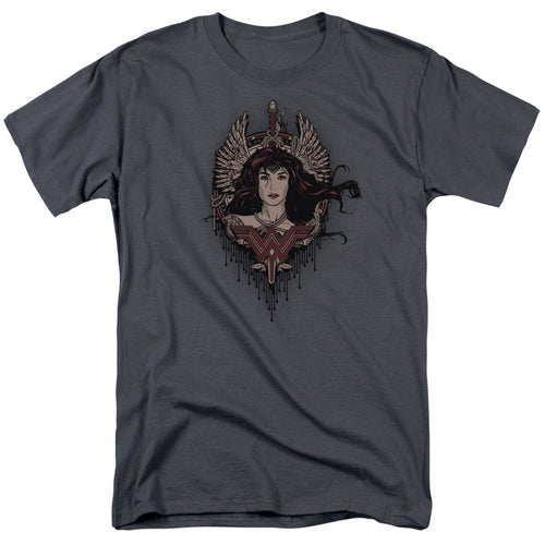 Batman V Superman Winged Goddess Mens T Shirt Charcoal