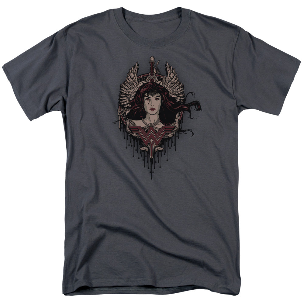 Batman V Superman Winged Goddess Mens T Shirt Charcoal