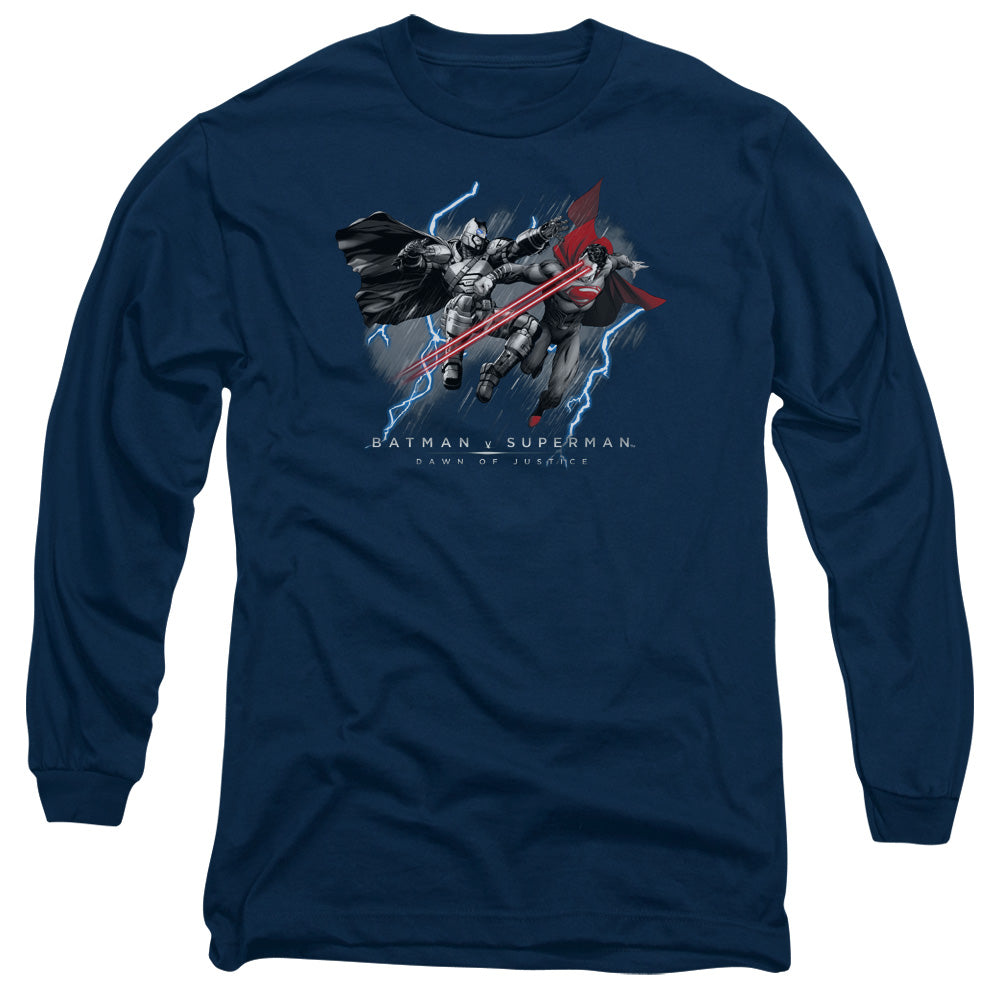 Batman V Superman Lightniing V Heat Vision Mens Long Sleeve Shirt Navy