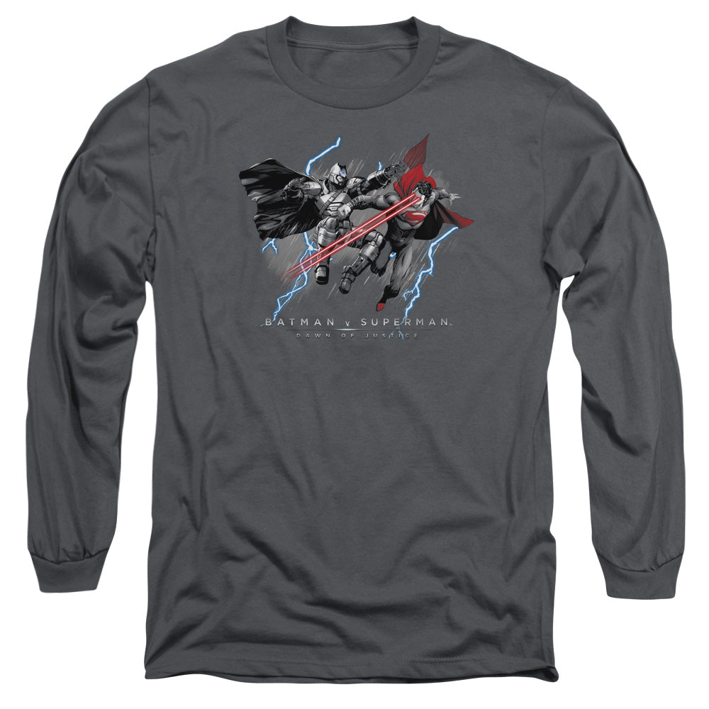 Batman V Superman Lightniing V Heat Vision Mens Long Sleeve Shirt Charcoal