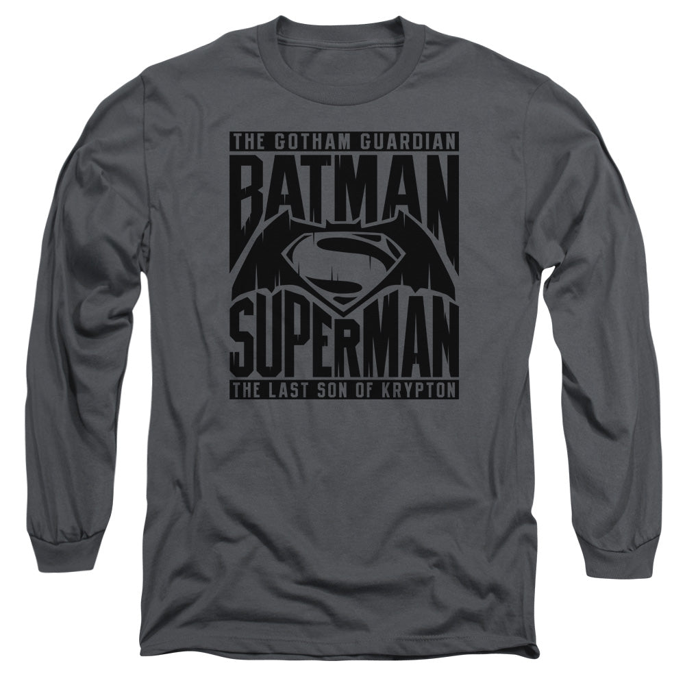 Batman V Superman Title Fight Mens Long Sleeve Shirt Charcoal