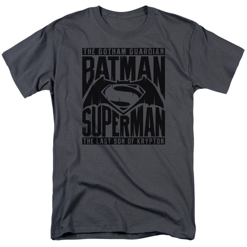 Batman V Superman Title Fight Mens T Shirt Charcoal