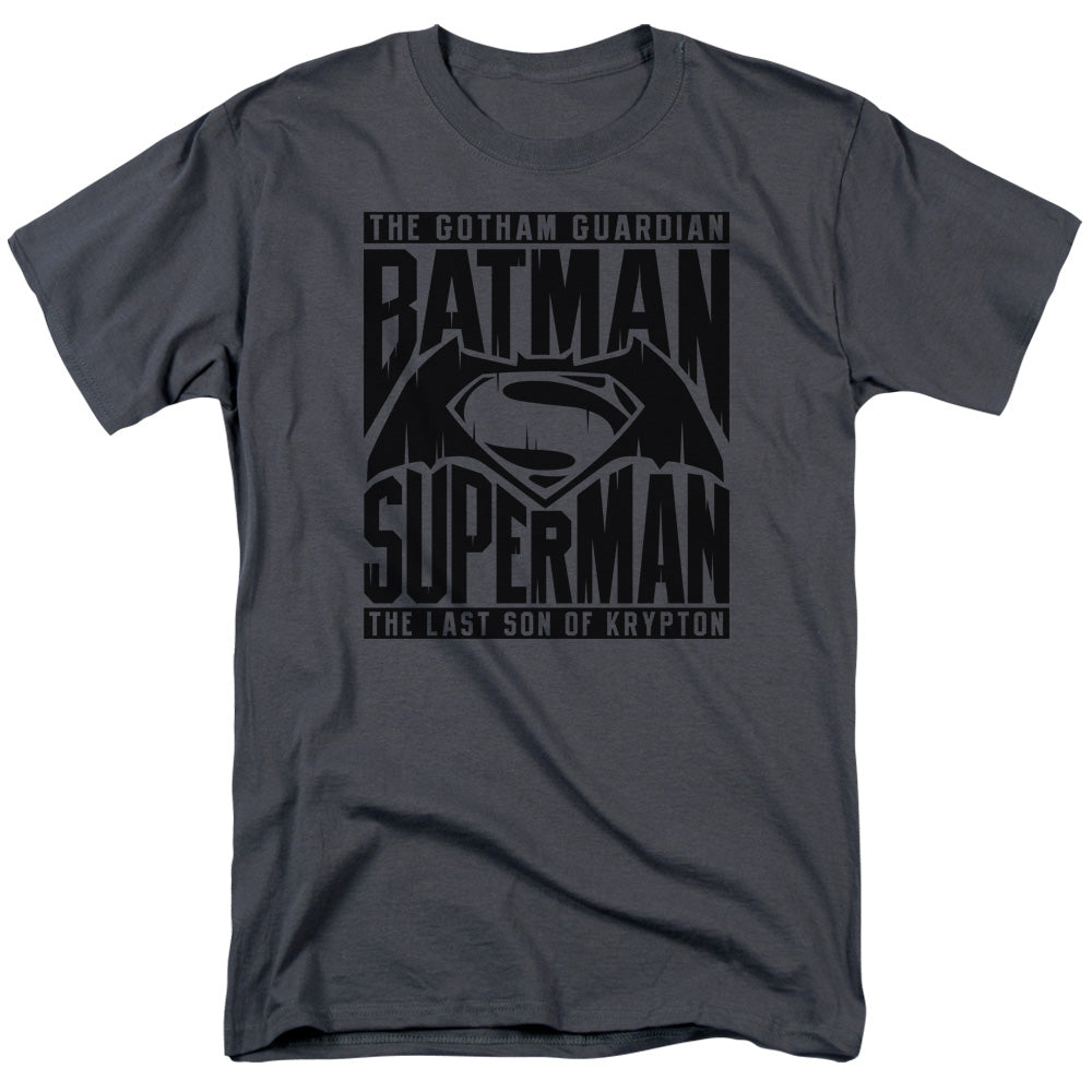 Batman V Superman Title Fight Mens T Shirt Charcoal