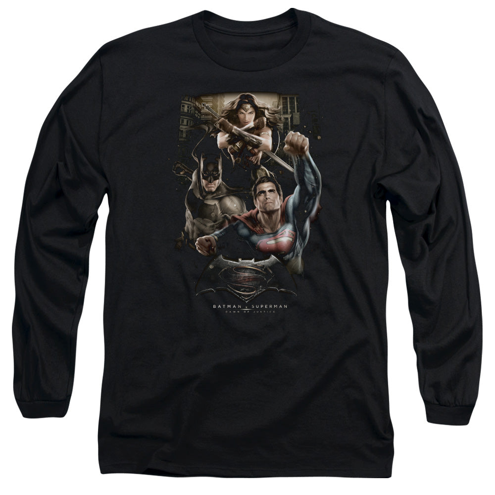 Batman V Superman Three In Action Mens Long Sleeve Shirt Black
