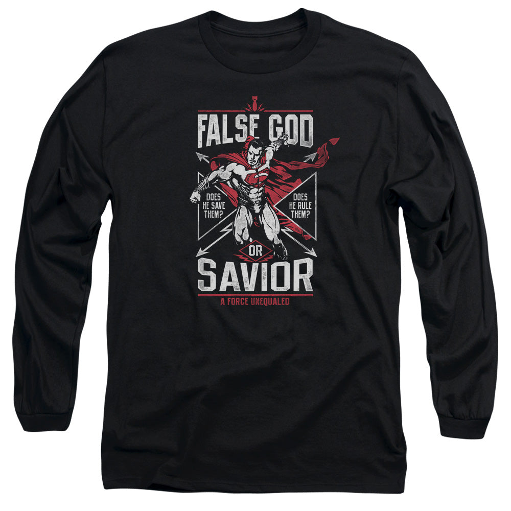 Batman V Superman False God Or Savior Mens Long Sleeve Shirt Black