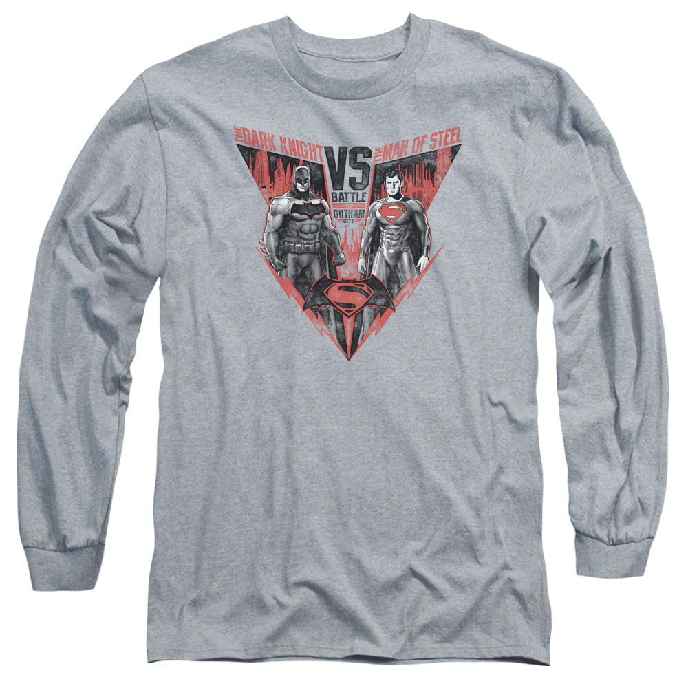 Batman V Superman Batlle For Gotham Mens Long Sleeve Shirt Athletic Heather
