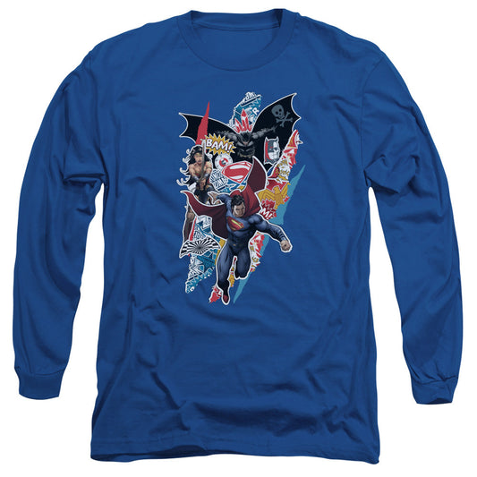 Batman V Superman Ripped Trio Mens Long Sleeve Shirt Royal