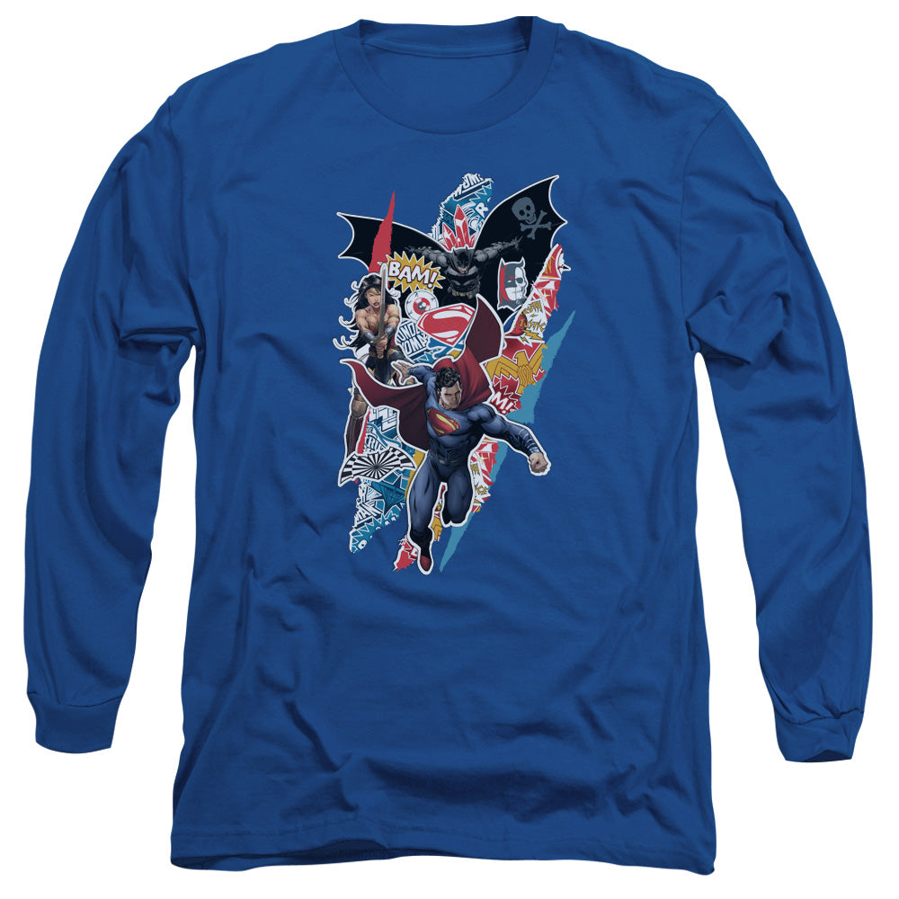 Batman V Superman Ripped Trio Mens Long Sleeve Shirt Royal