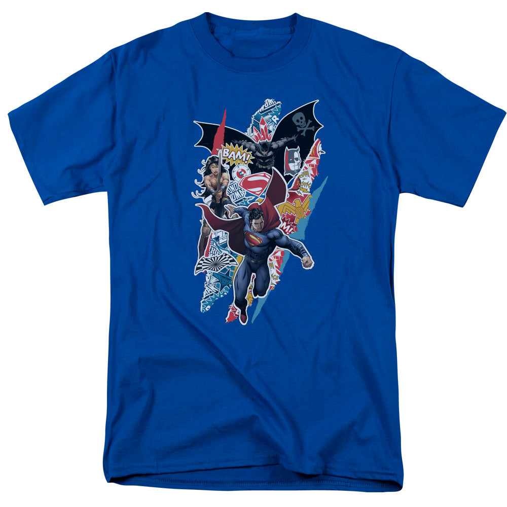 Batman V Superman Ripped Trio Mens T Shirt Royal