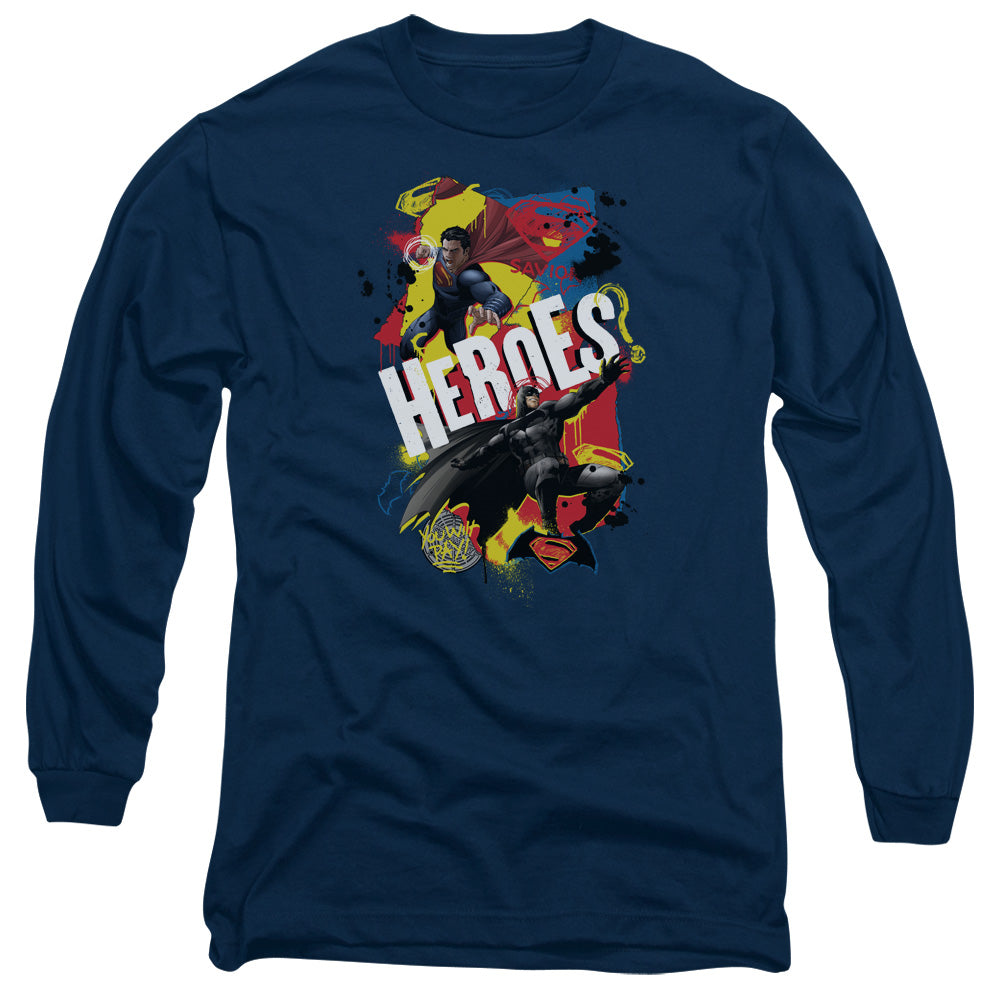 Batman V Superman Double Hero Mens Long Sleeve Shirt Navy