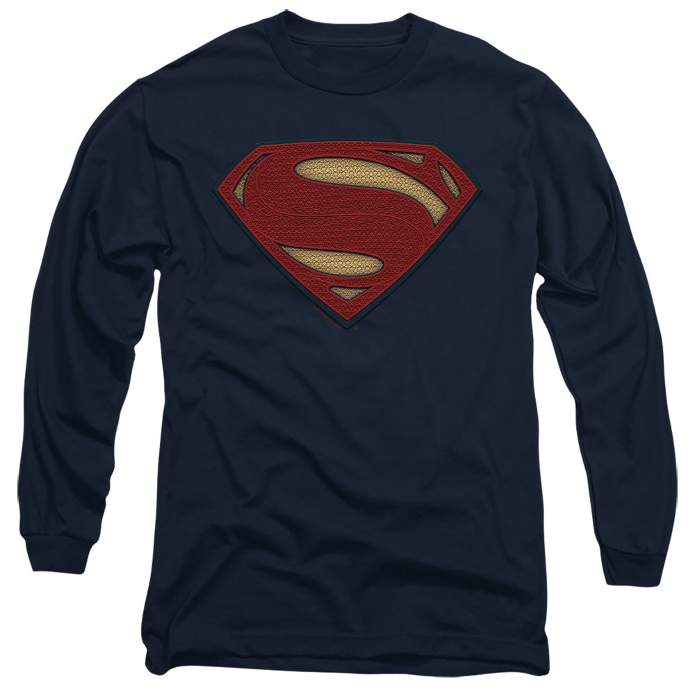 Batman V Superman Superman Costume Shield Mens Long Sleeve Shirt Navy