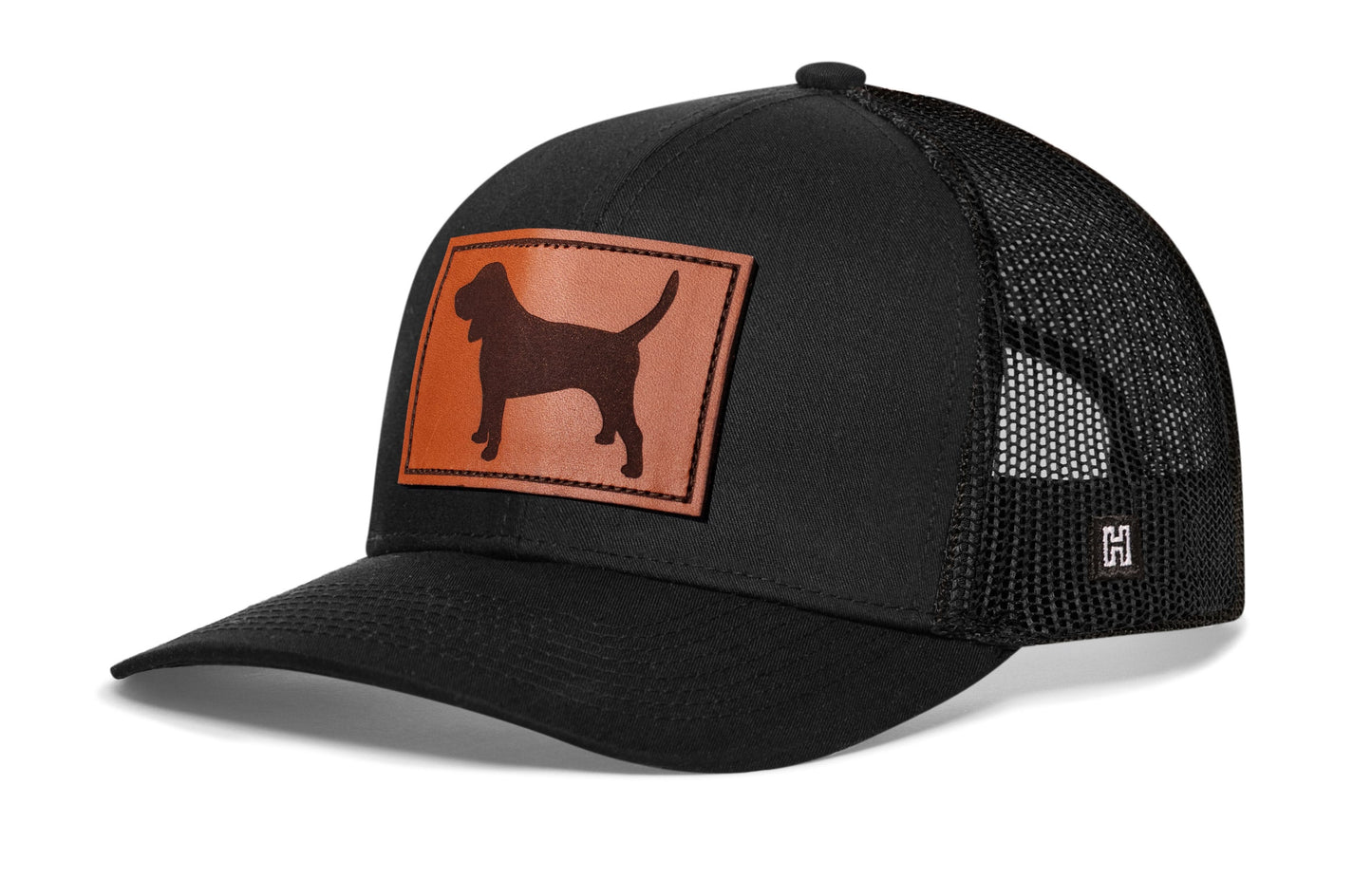 Beagle Trucker Leather Haka Hat Black Dog Snapback