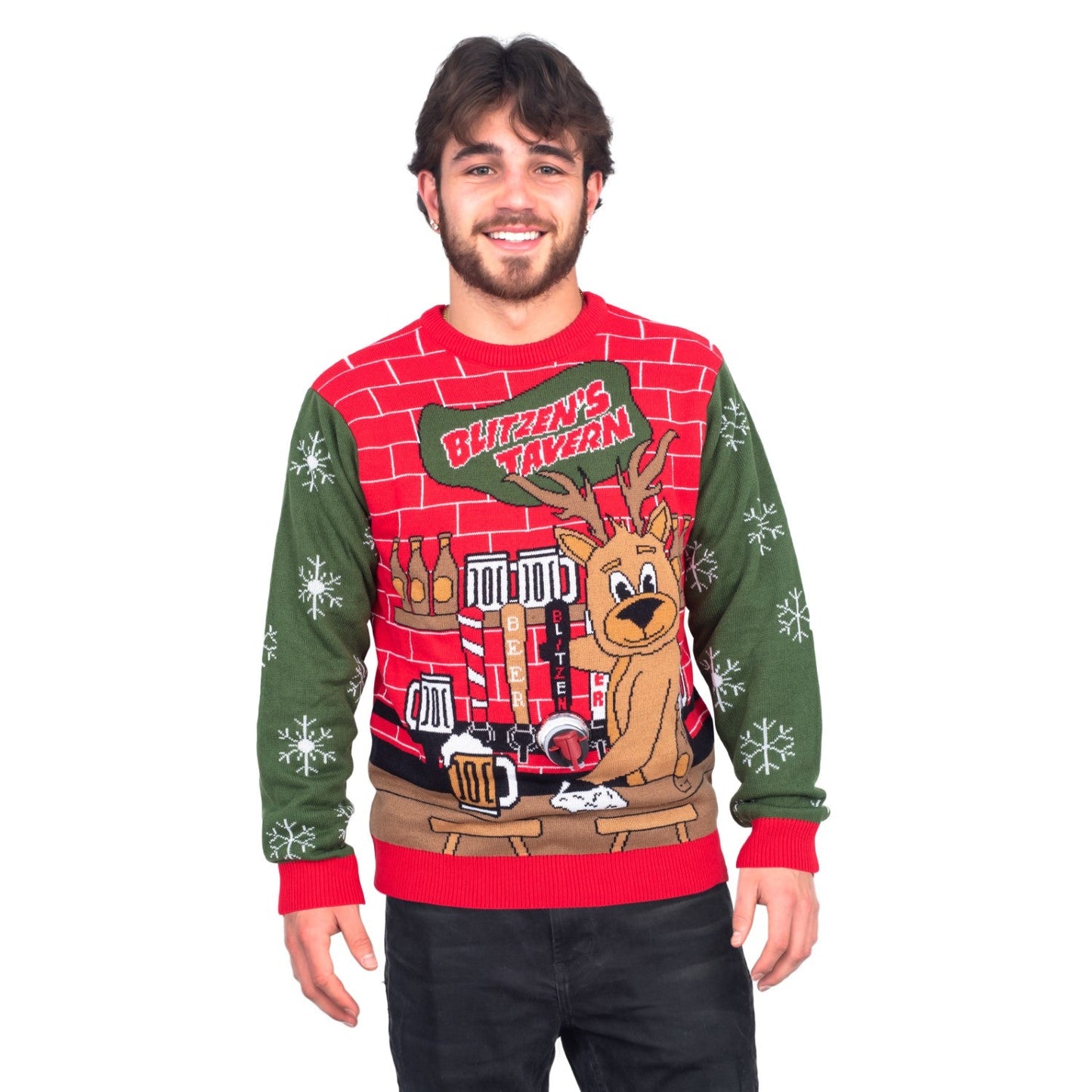 Blitzen's Tavern Funny Ugly Christmas Sweater With Beverage Dispenser