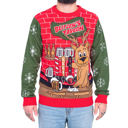 Blitzen's Tavern Funny Ugly Christmas Sweater With Beverage Dispenser