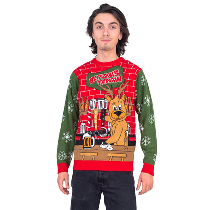 Blitzen's Tavern Funny Ugly Christmas Sweater With Beverage Dispenser