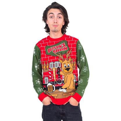 Blitzen's Tavern Funny Ugly Christmas Sweater With Beverage Dispenser