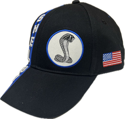 Shelby Cobra Official Black with Blue Stripes Hat