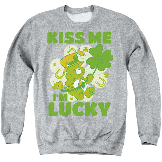 Care Bears Kiss Me I'M Lucky St. Patrick'S Day Good Luck Bear Mens Crewneck Sweatshirt Athletic Heather Officially Licensed