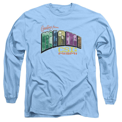 Csi Miami Greeting From Miami Mens Long Sleeve Shirt Carolina Blue Officially Licensed