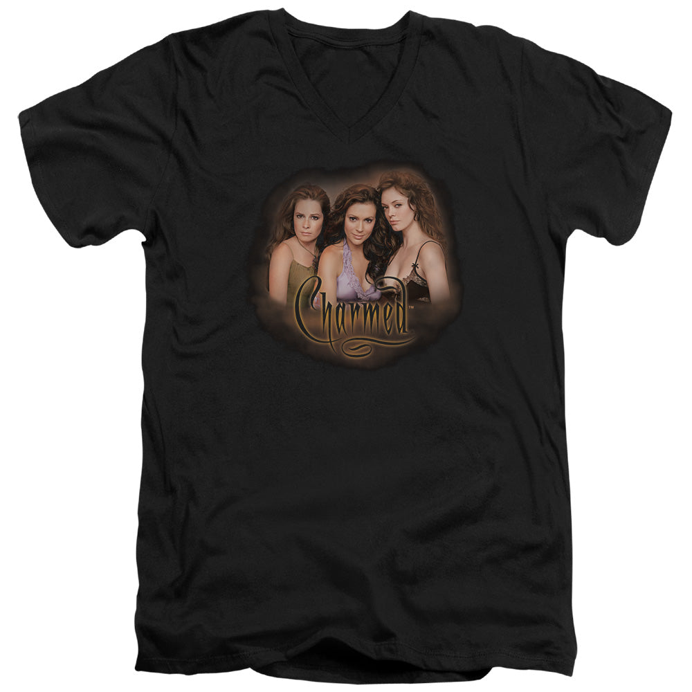 Charmed Okin Mens Slim Fit V-Neck T Shirt Black