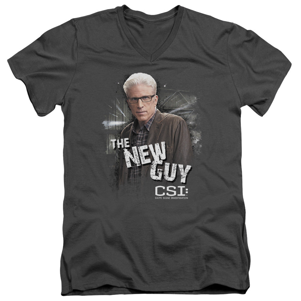 Csi the New Guy Mens Slim Fit V-Neck T Shirt Charcoal