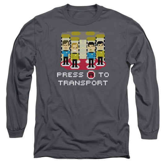Star Trek Press A To Transport Mens Long Sleeve Shirt Charcoal Officially Licensed